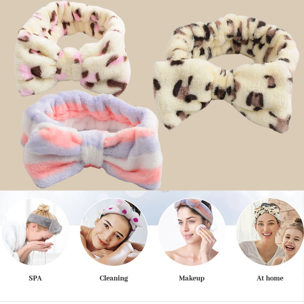 6PC Spa Facial Headband Set Soft Fleece Bow Bands