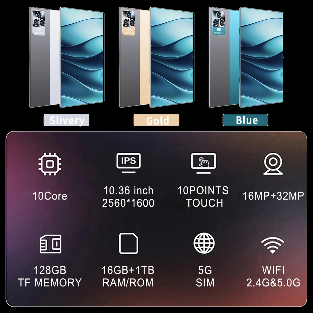 2025 New 5G Android 13 Tablet 10.36" – 16GB RAM 1TB ROM Dual SIM 10-Core