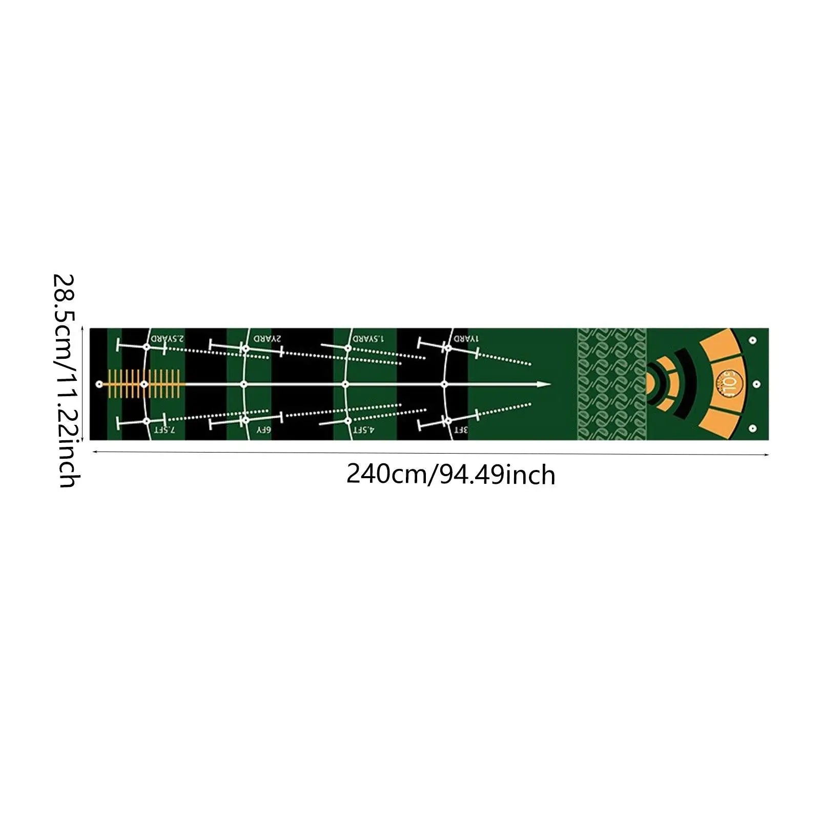 Green and black patterned product with measurements on a white background