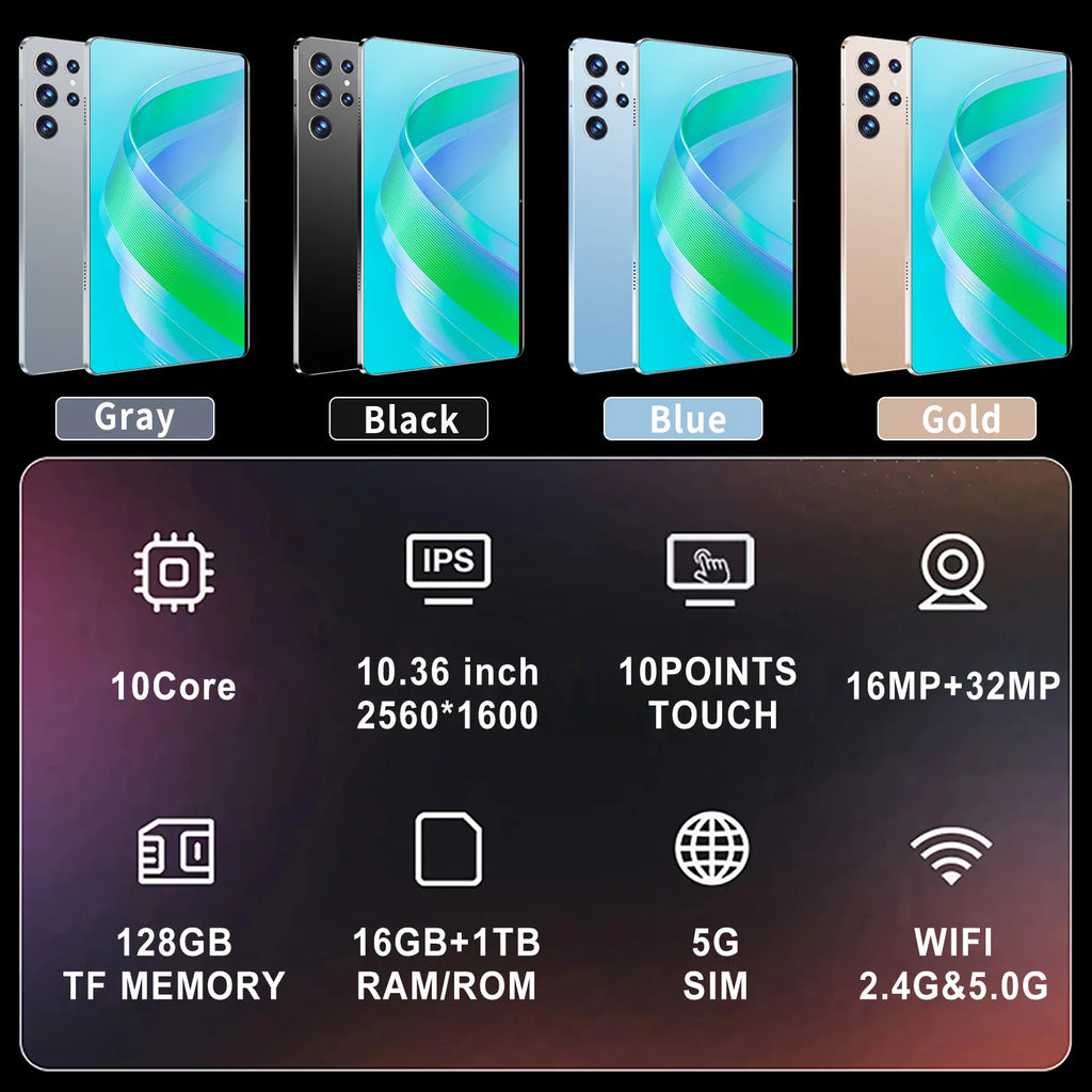2025 New 5G Android 13 Tablet 10.36" – 16GB RAM 1TB ROM Dual SIM 10-Core