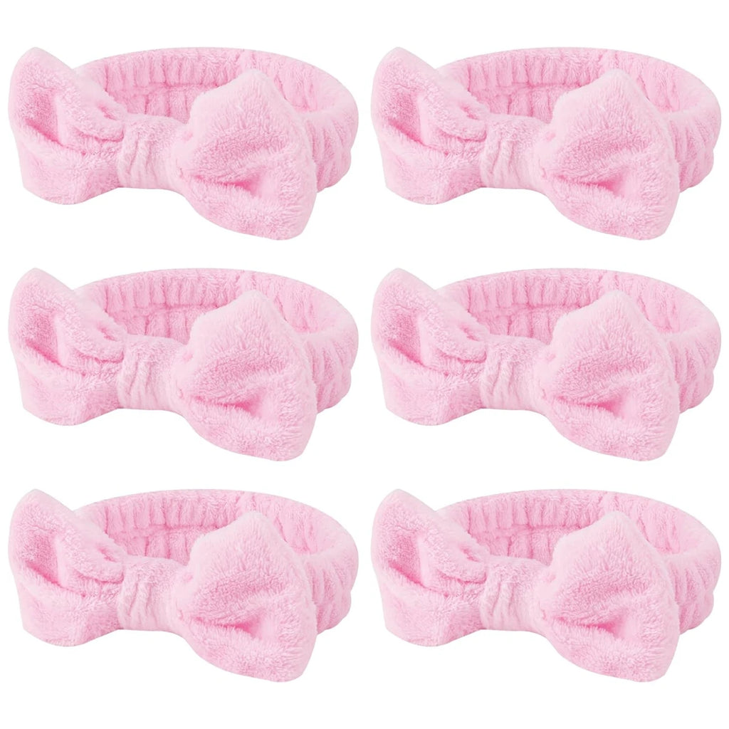6PC Spa Facial Headband Set Soft Fleece Bow Bands