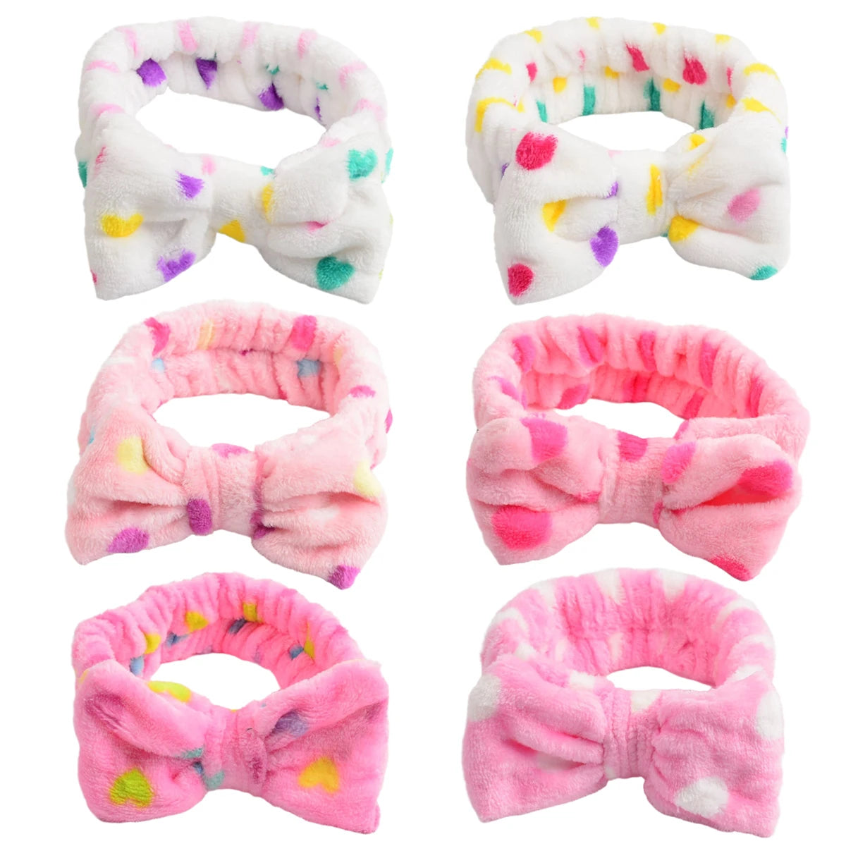 6PC Spa Facial Headband Set Soft Fleece Bow Bands
