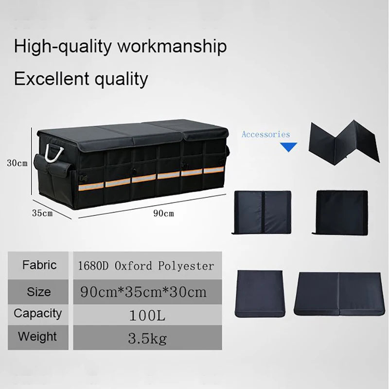 100L Foldable Car Trunk Organizer Heavy Duty