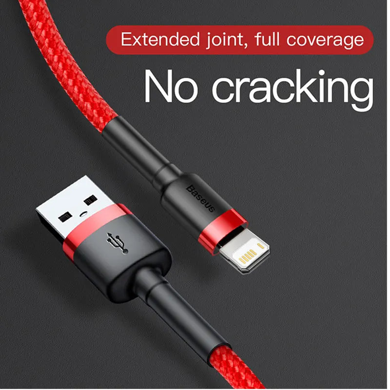 Red and black USB cable with text on a dark background
