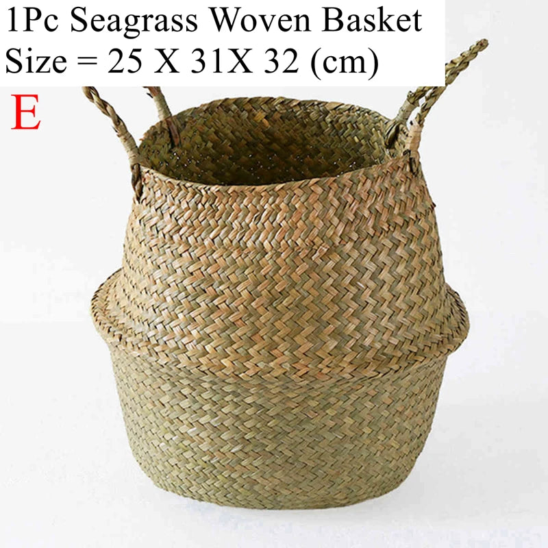 Seagrass Wicker Woven Belly Basket – Folding Storage & Plant Pot