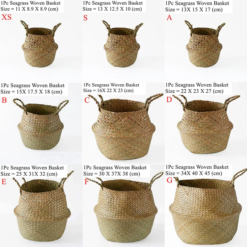 Seagrass Wicker Woven Belly Basket – Folding Storage & Plant Pot
