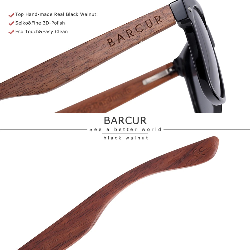 BARCUR Black Walnut Polarized Sunglasses for Men UV400