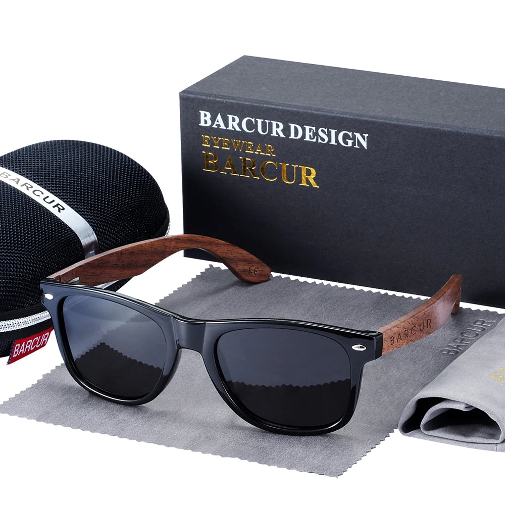 BARCUR Black Walnut Polarized Sunglasses for Men UV400