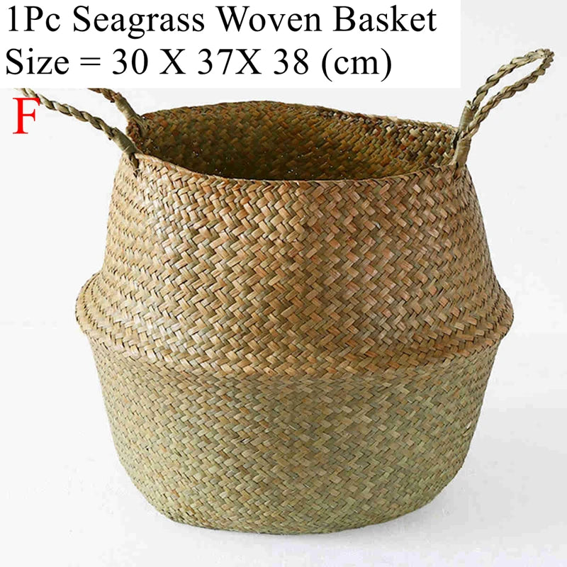 Seagrass Wicker Woven Belly Basket – Folding Storage & Plant Pot