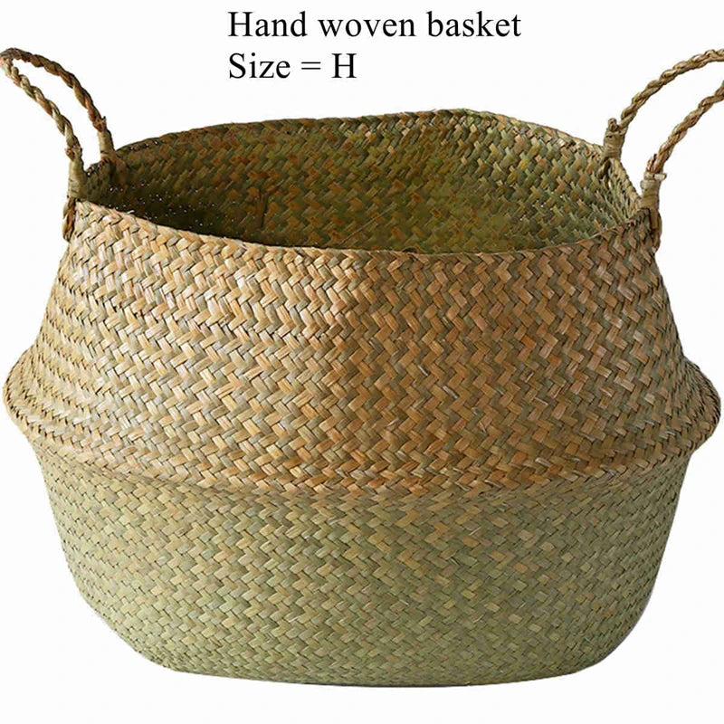 Seagrass Wicker Woven Belly Basket – Folding Storage & Plant Pot