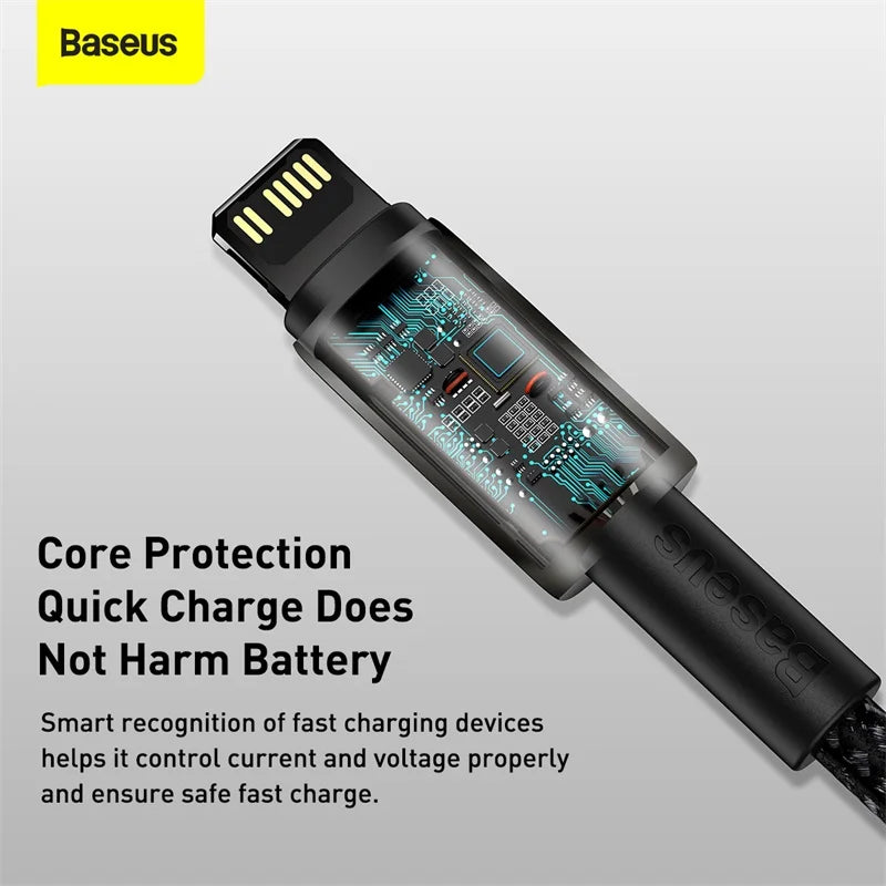 Baseus charging cable with circuit board design on a gray background