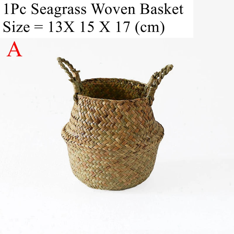 Seagrass Wicker Woven Belly Basket – Folding Storage & Plant Pot