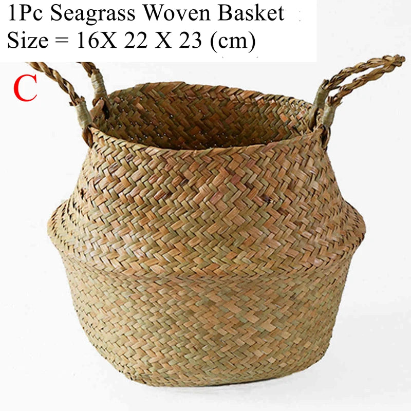Seagrass Wicker Woven Belly Basket – Folding Storage & Plant Pot
