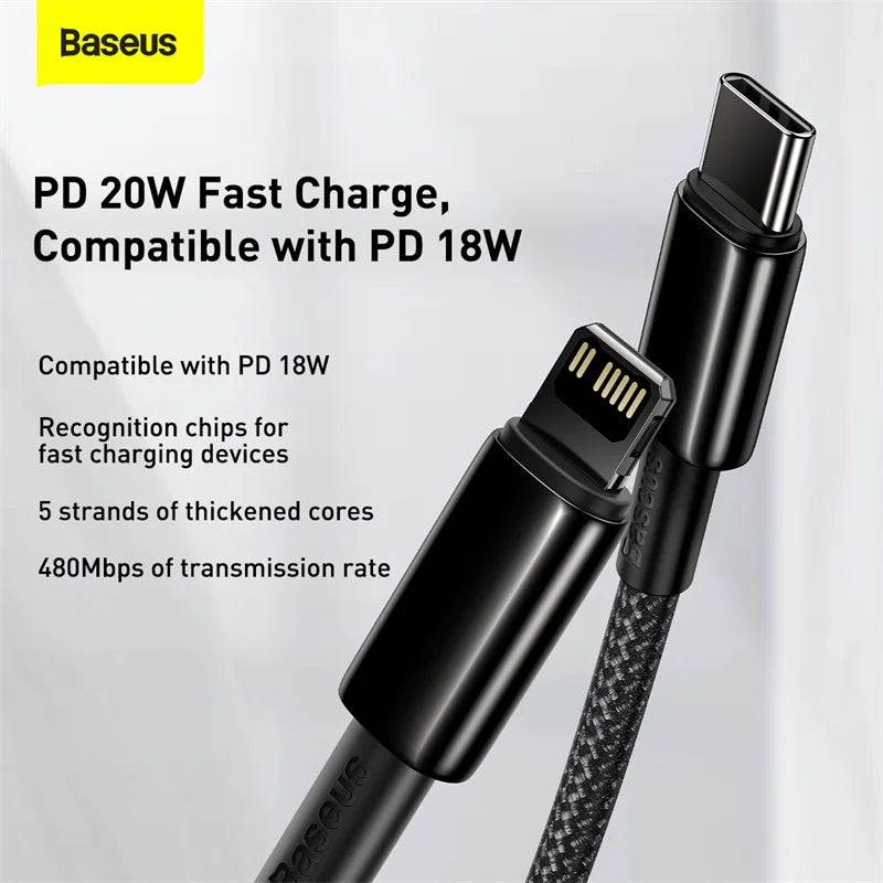 Baseus USB cable with multiple connectors on a light gray background