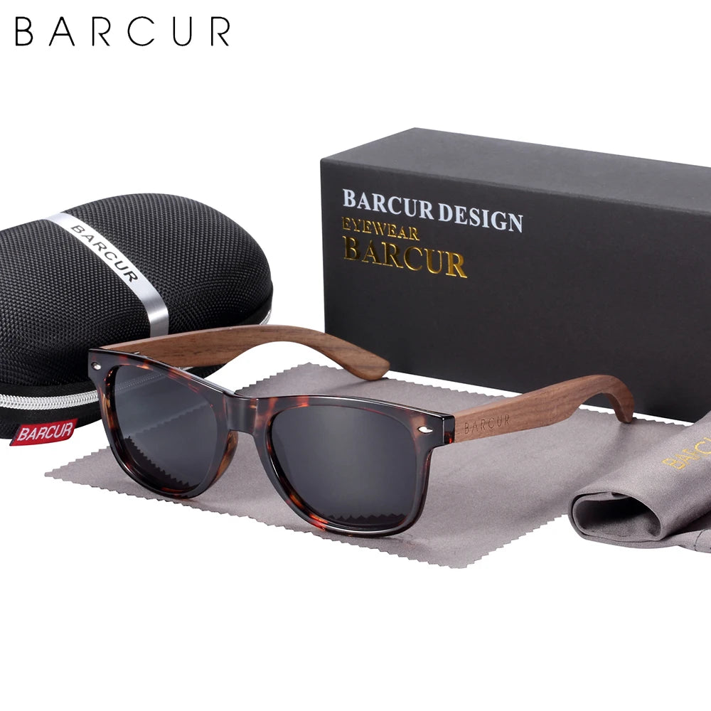BARCUR Black Walnut Polarized Sunglasses for Men UV400