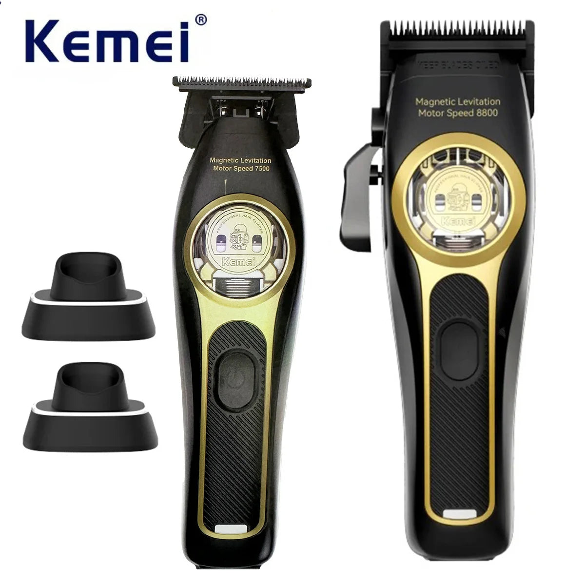 Kemei hair trimmer with attachments on a white background
