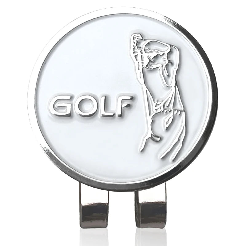 Golf ball marker UK with golfer icon and 'GOLF' text on a white background
