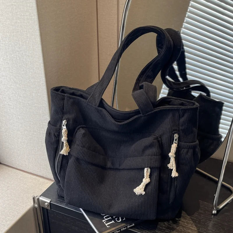 Multi-Pocket Corduroy Women’s Shoulder Tote Bag