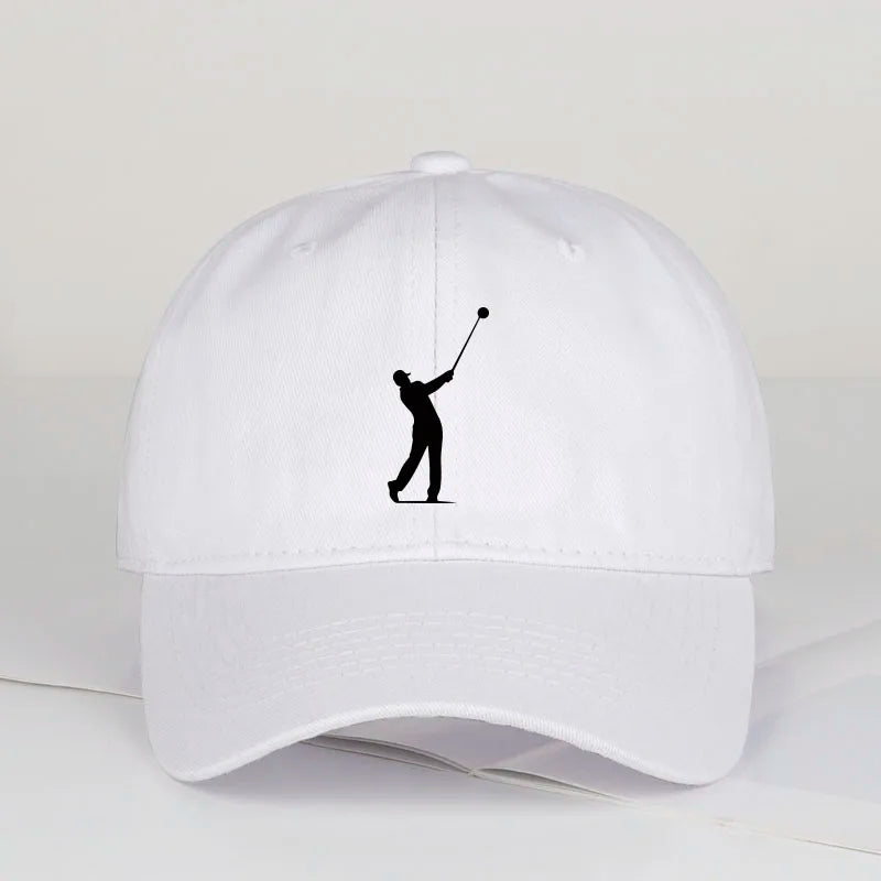 Golf cap UK — white golfer silhouette print baseball cap Father's Day golf gift