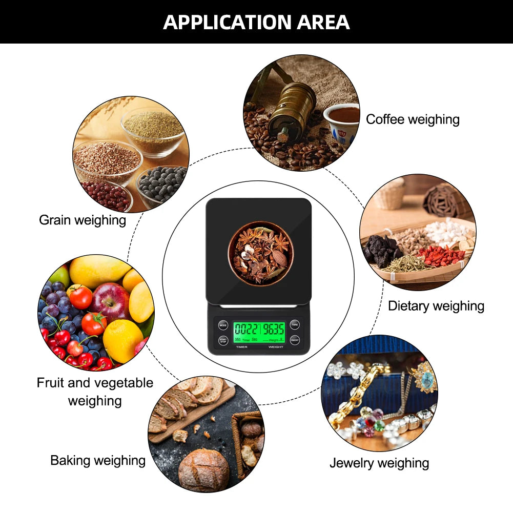 Digital Drip Coffee Scale with Timer 3kg/5kg High Precision
