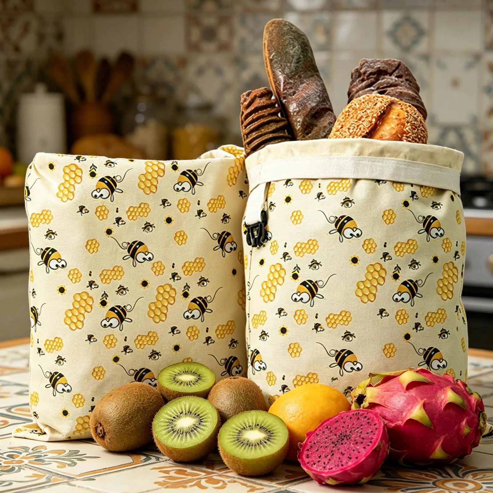 Beeswax Bags For Food Bread Reusable Food Keeper Pouch With Zipper.
