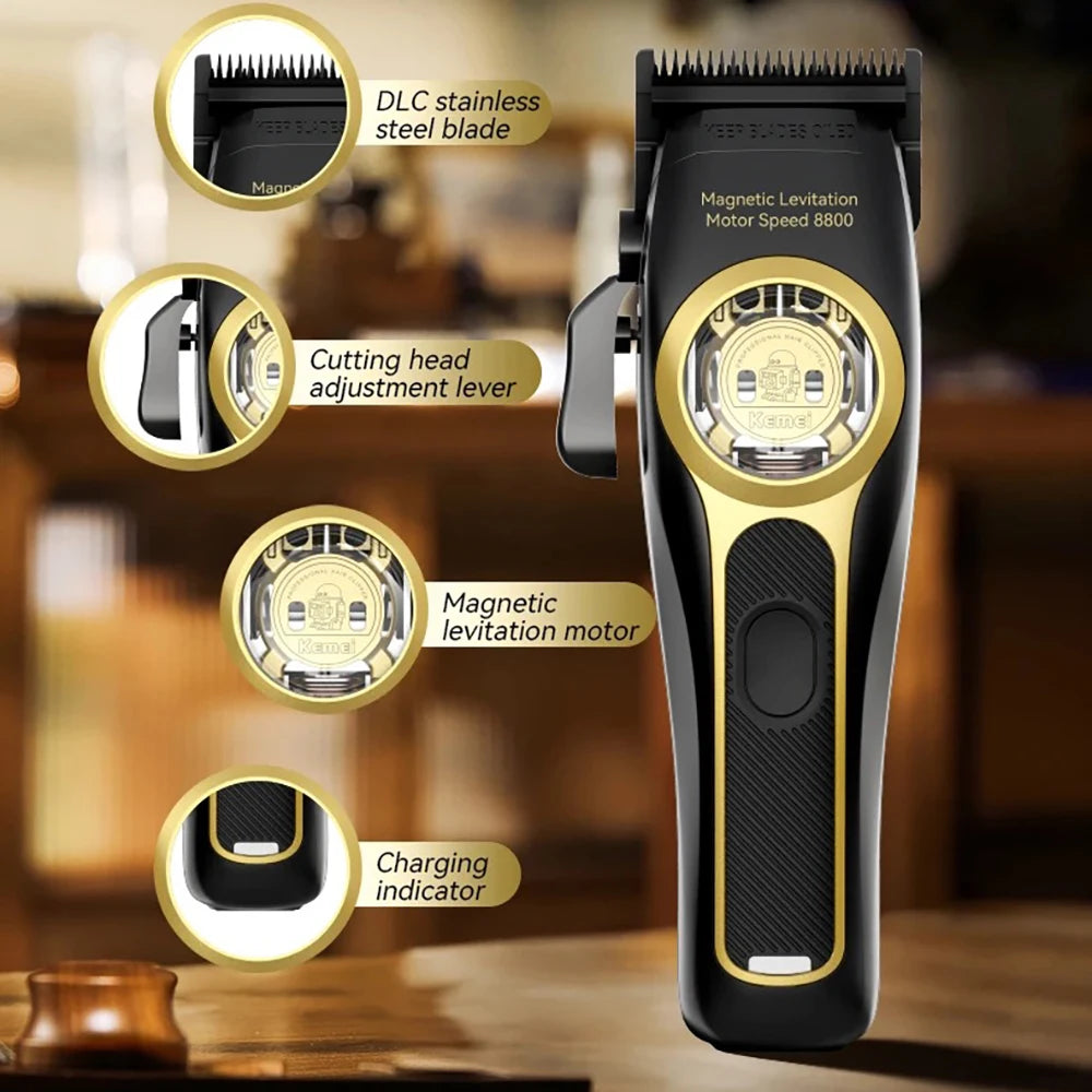 Hair trimmer with features highlighted on a blurred background