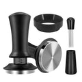 Coffee grinder with various parts on a white background