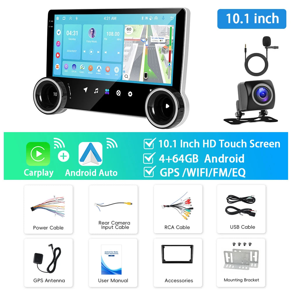 Podofo 2Din 10.1" Car Radio – Android Auto Apple CarPlay GPS Stereo