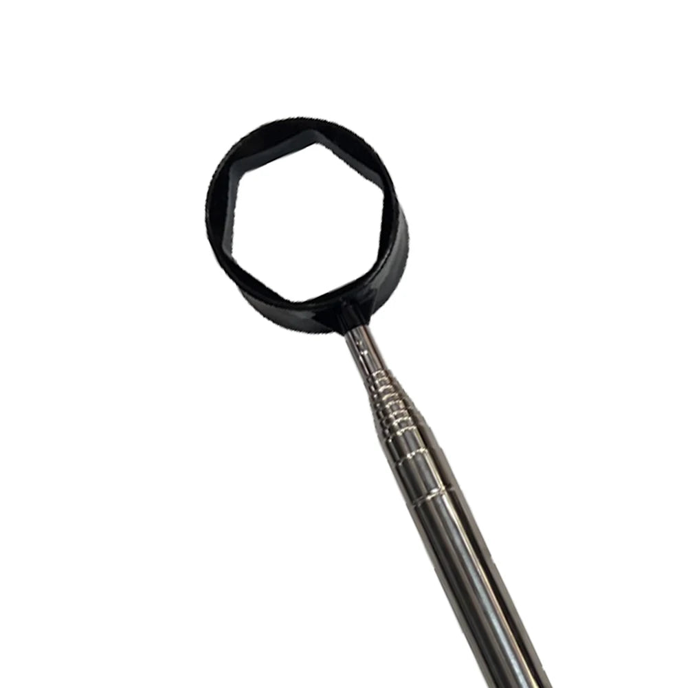 Metallic tool with a hexagonal head on a white background