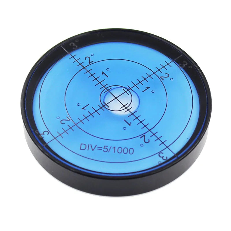 Circular blue gauge with black rim and measurement markings on a white background