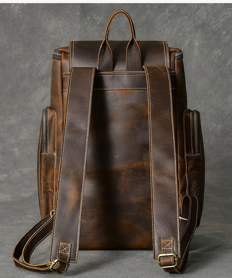Vintage Crazy Horse Leather Men’s Hiking Backpack
