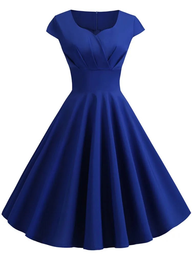 Pink V-Neck Summer Midi Dress – Retro Pin-Up Party & Office Style - Adistore