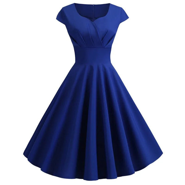 Pink V-Neck Summer Midi Dress – Retro Pin-Up Party & Office Style - Adistore