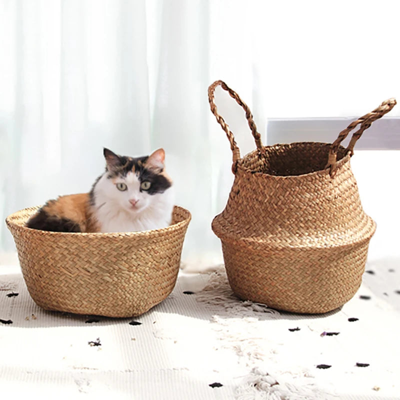Wicker Rattan Storage Basket – Seagrass Laundry & Plant Holder