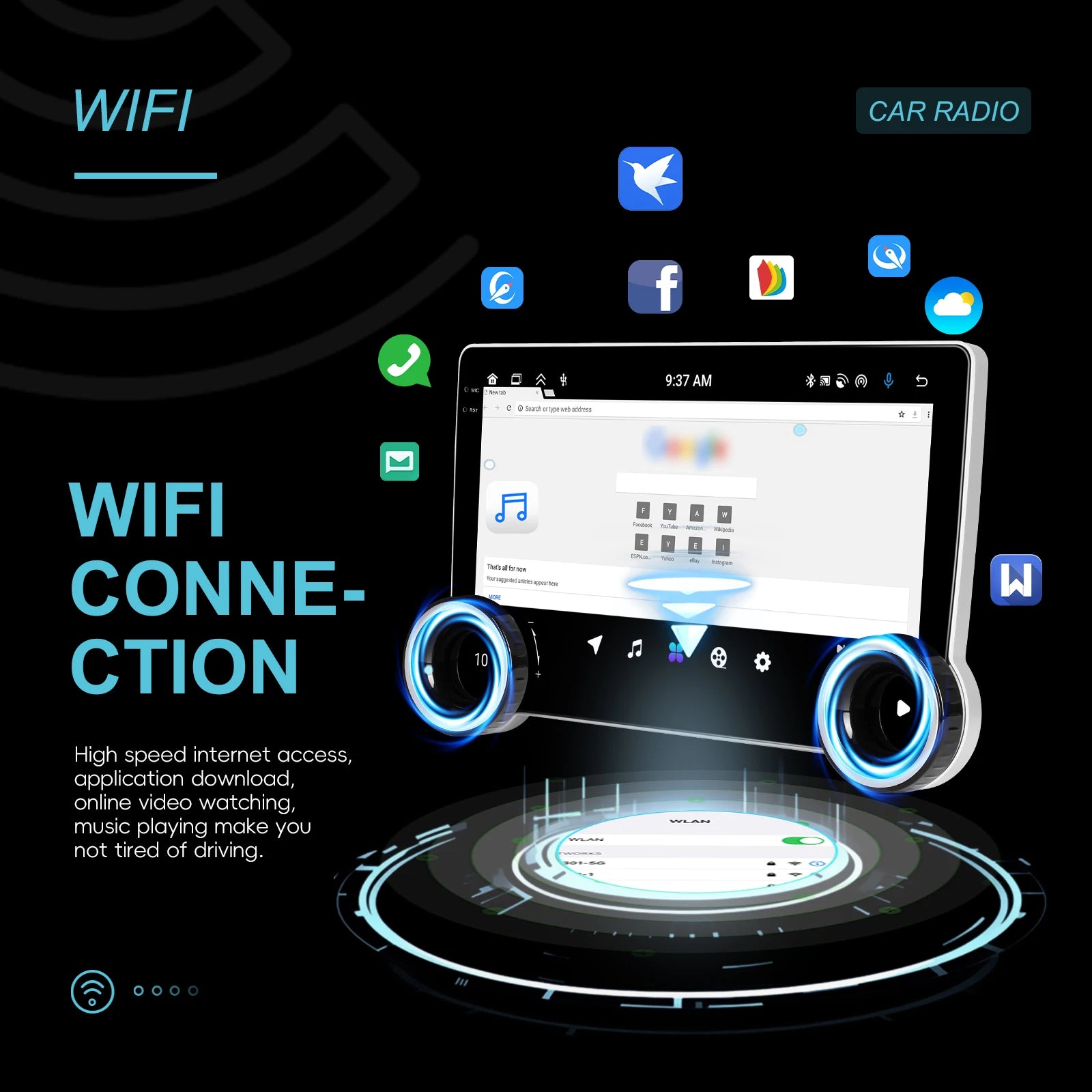 Digital tablet with WiFi connection features on a dark background