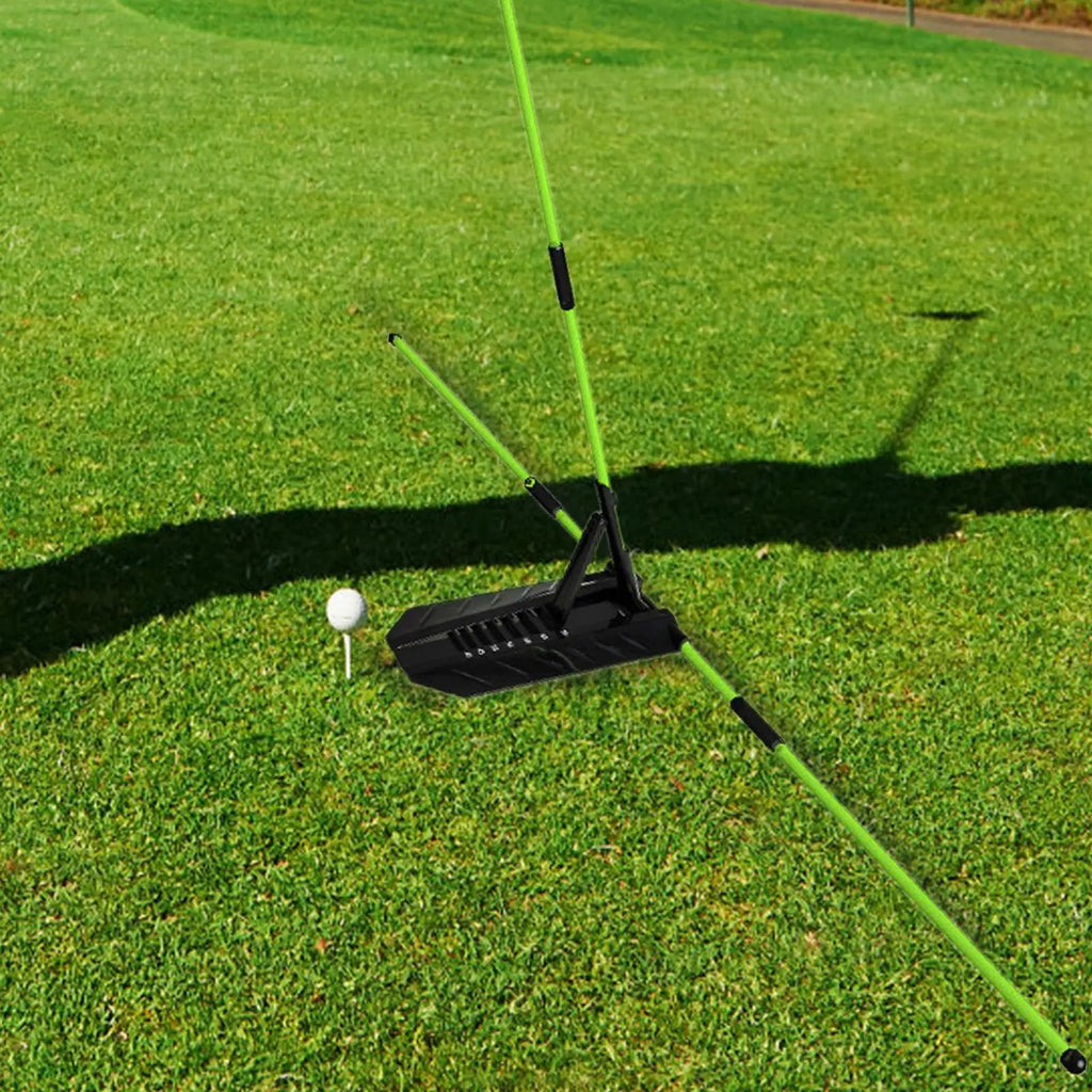 Golf alignment sticks UK  on a green grass field