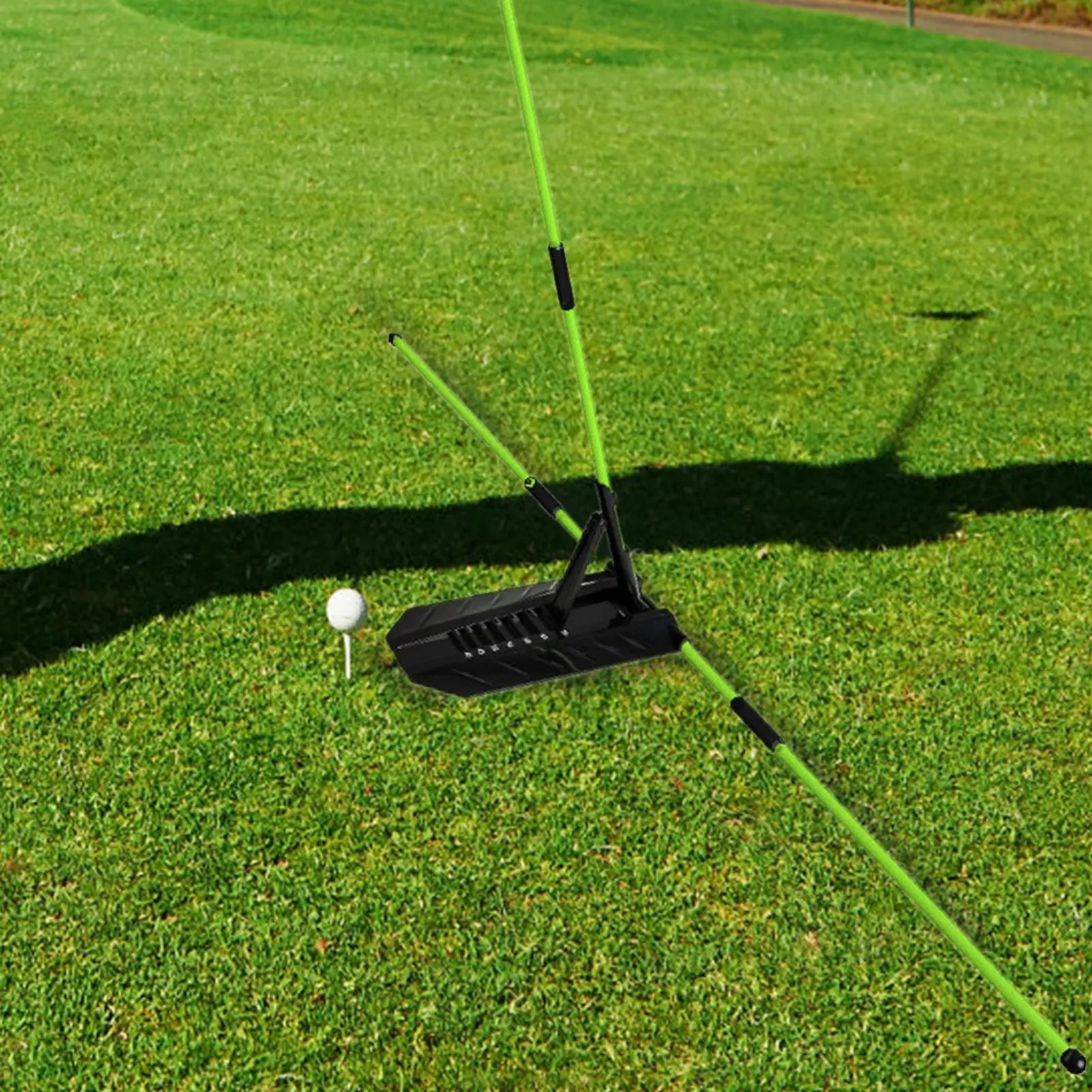 Golf alignment sticks UK  on a green grass field