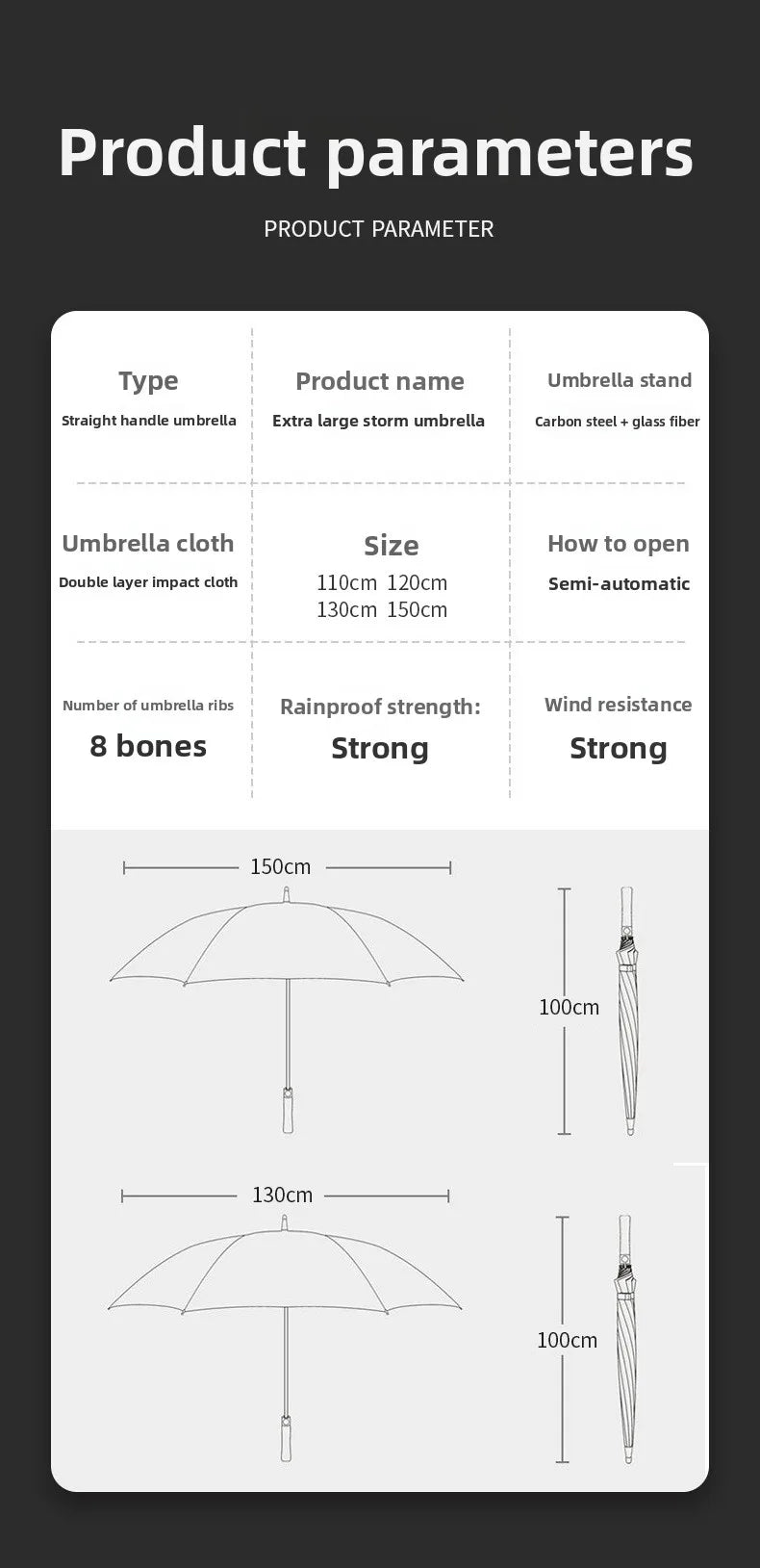 product details chart on white background.