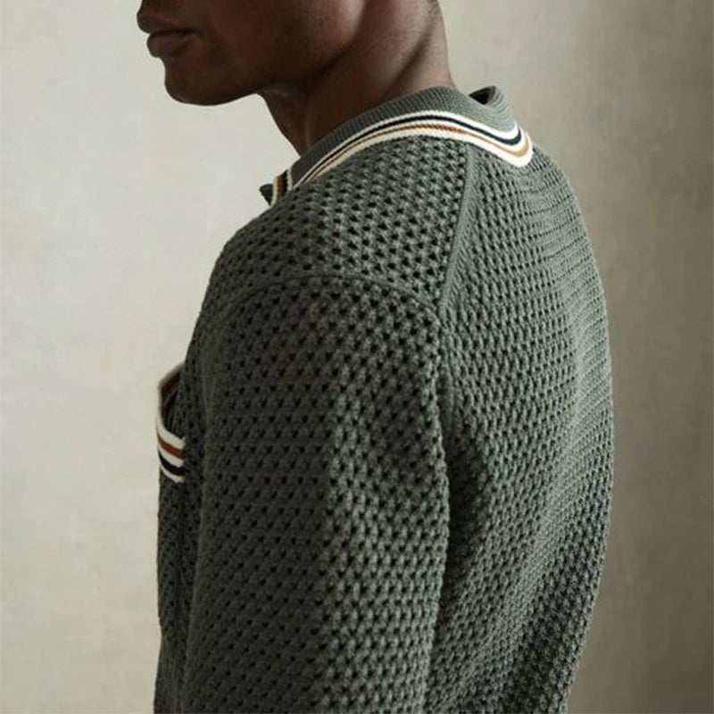 Casual Hollow Out Knitted Men's Vintage Shirt with Pockets - Adistore