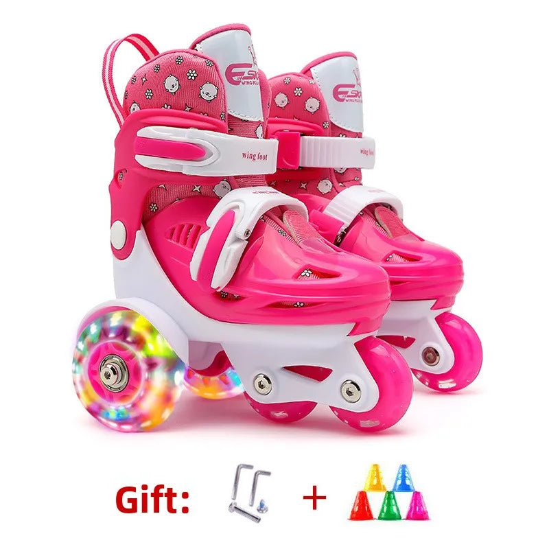 Kids Adjustable Flash Roller Skates Shoes – Double Row Beginners