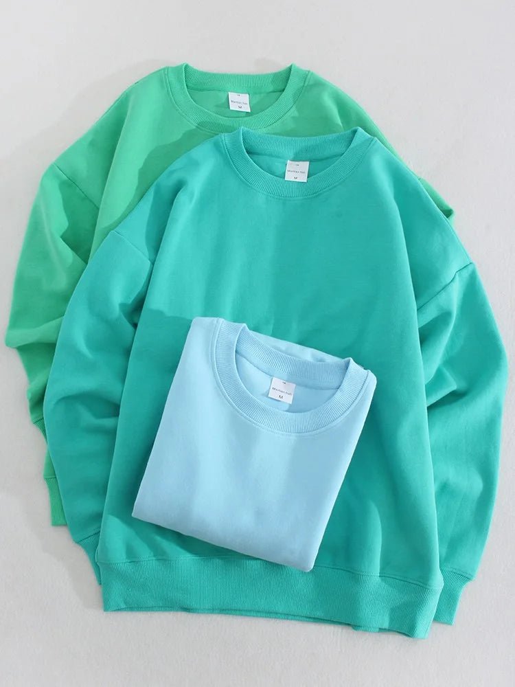 Blue Cotton Sweatshirts Oversize Women O Neck Loose Pullovers Long Sleeve.