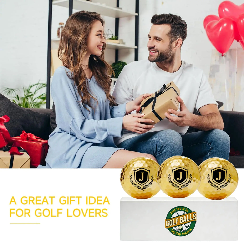 Novelty Golf Gifts for Men | Golden Golf Balls Gift Box Set of 3 | Adistore Golf