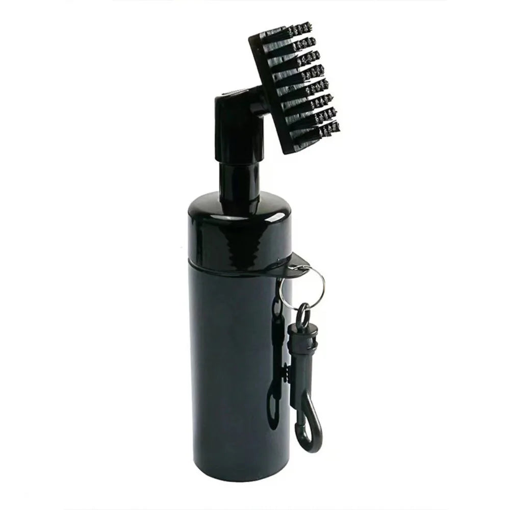 Black cleaning brush of golf club cleaner UKwith holder on a white background