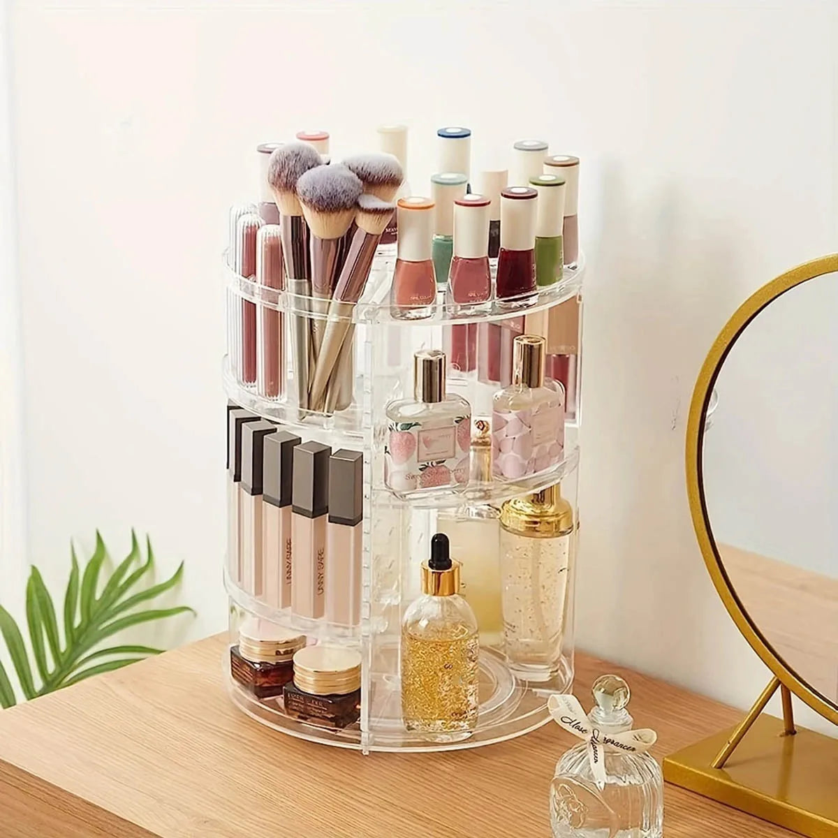 360° Rotating Makeup Organizer Clear Cosmetic Shelf