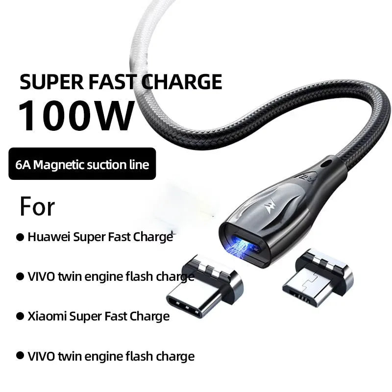 5A Fast Charging Magnet Data Cable Charger Magnetic Usb Metal Fast Charge 2 in 1 TYPE C Micro Usb Connector