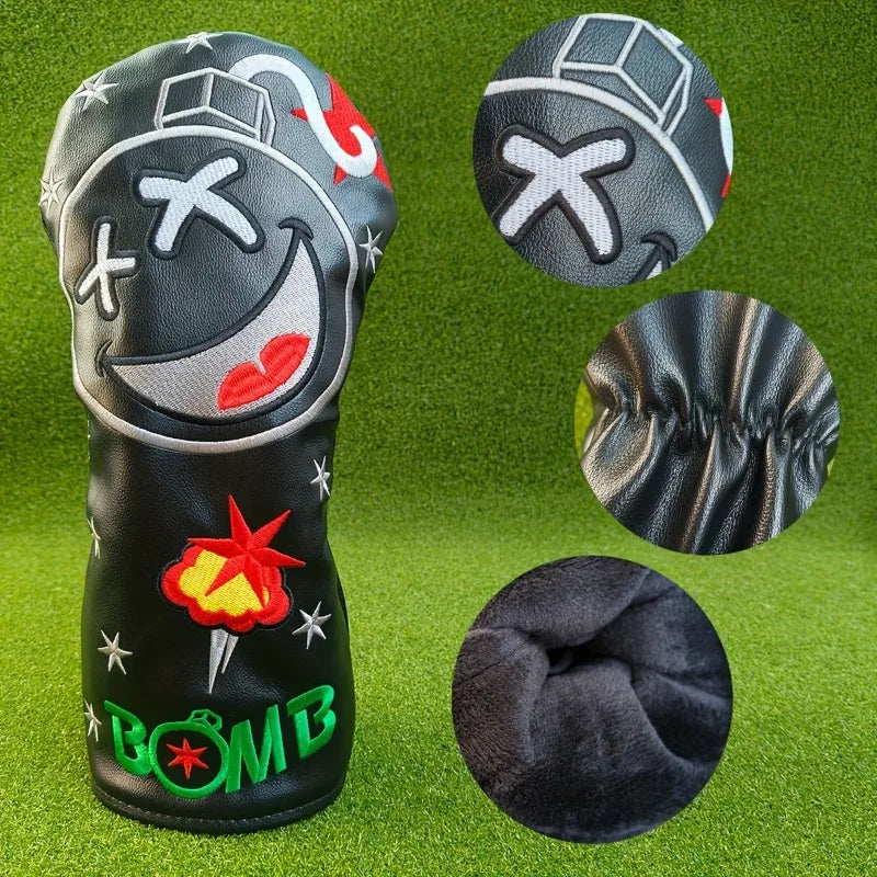golf club cover UK - Golf club head cover with bomb design on a green background