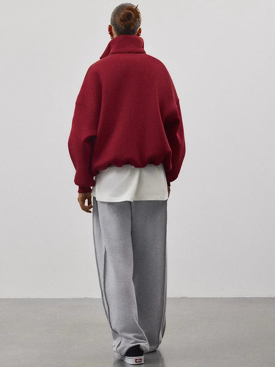 KT Anti-Aging Style Oversized Sweatshirt Women Half Zip High Neck 2026