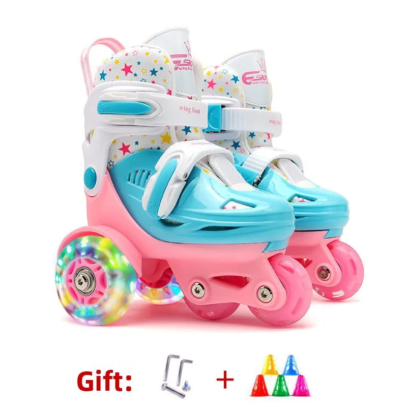 Kids Adjustable Flash Roller Skates Shoes – Double Row Beginners
