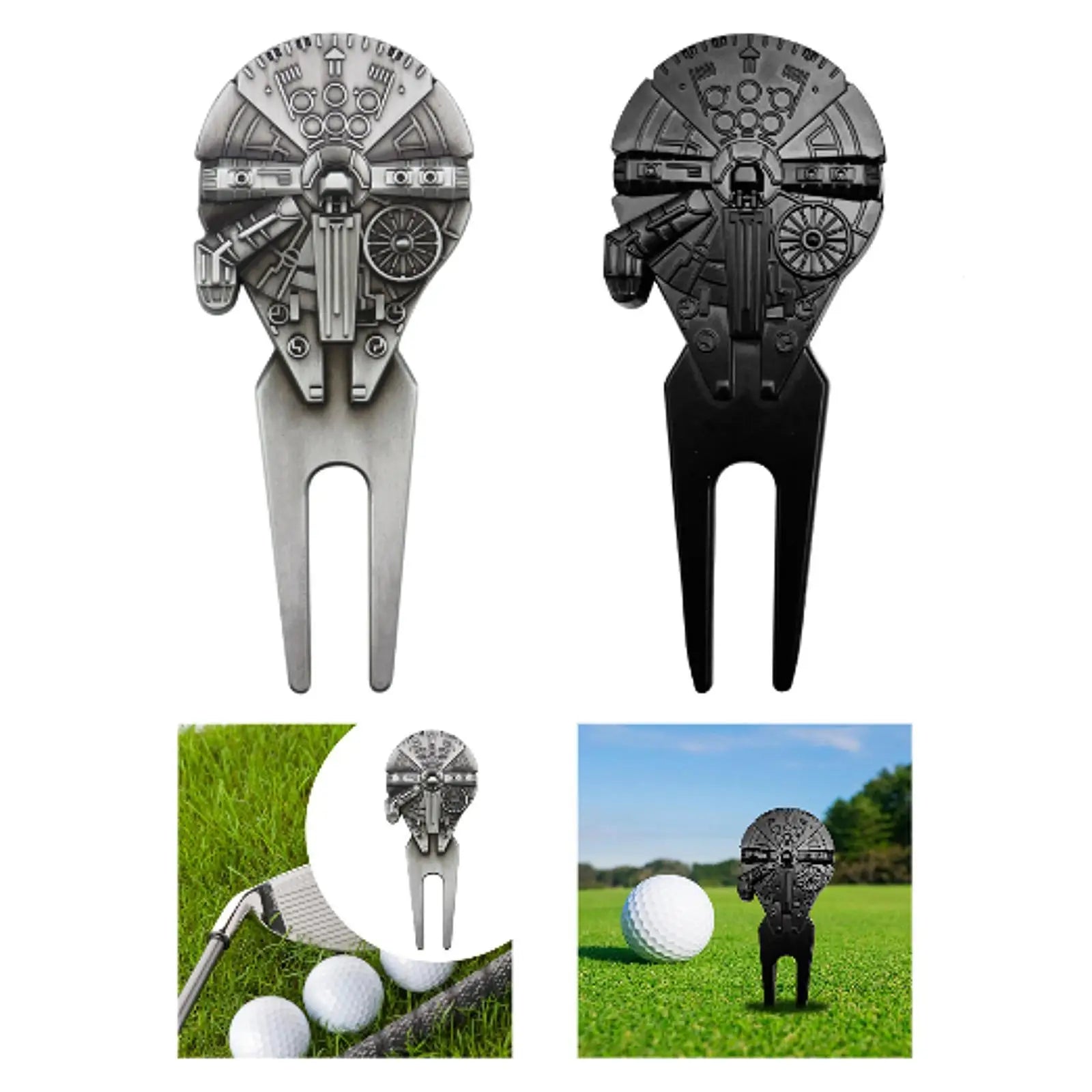 Golf divot tool with golf course background