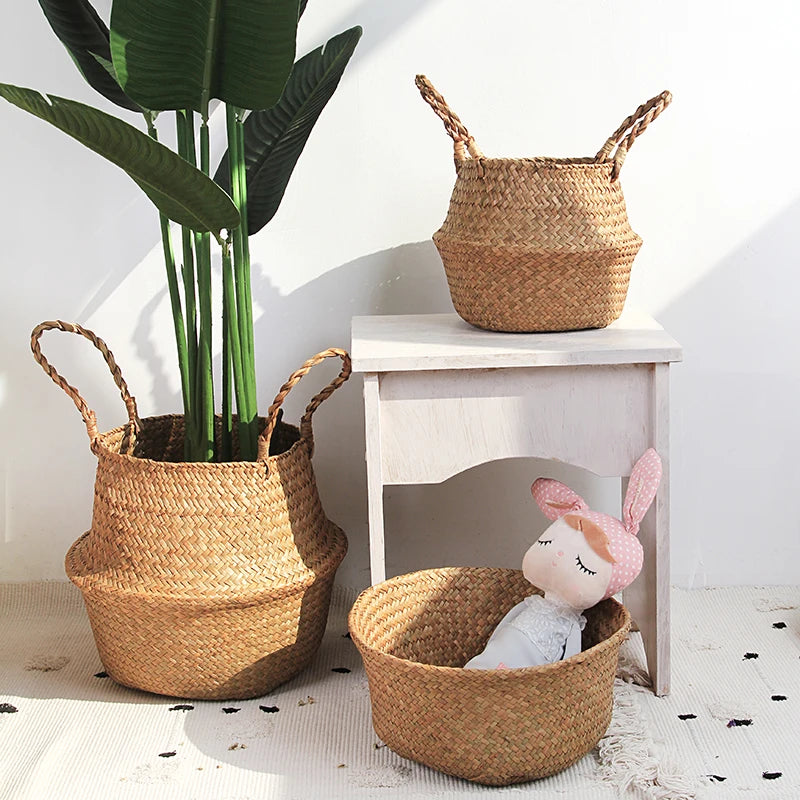 Wicker Rattan Storage Basket – Seagrass Laundry & Plant Holder
